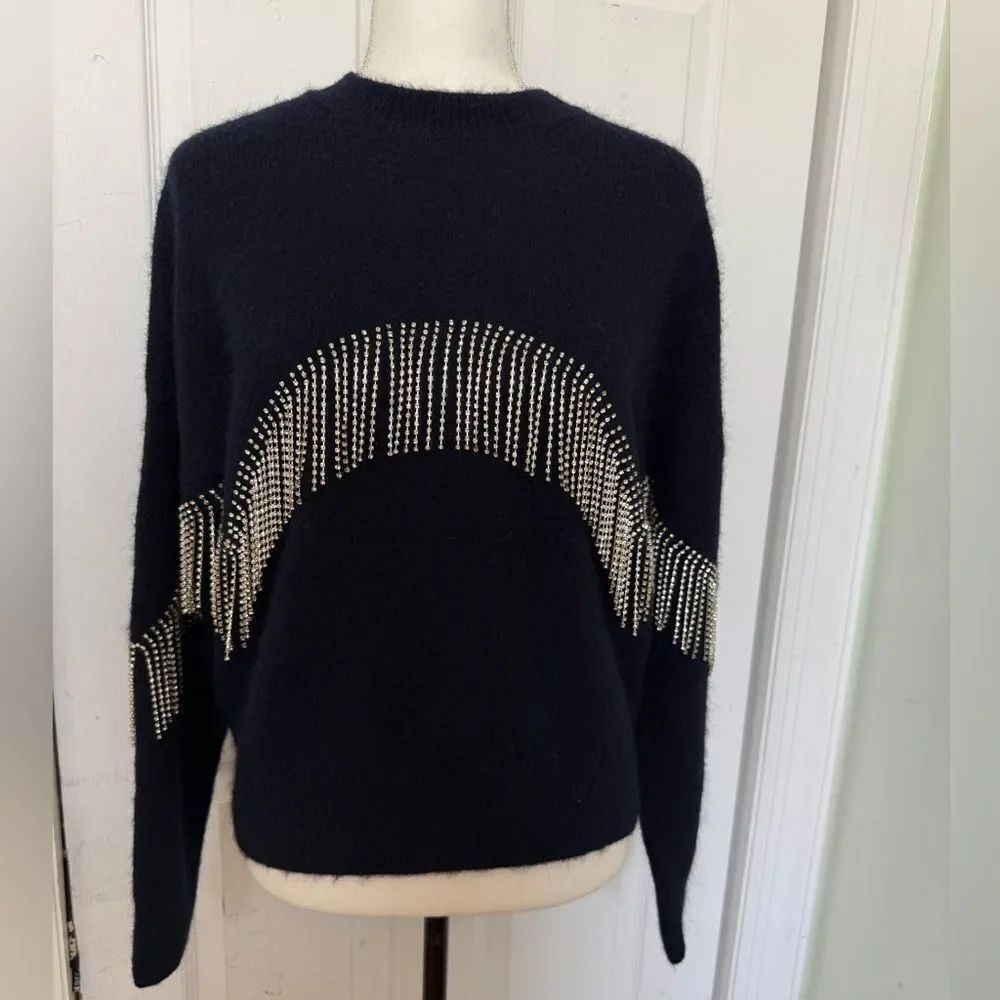 & Other Stories Glam Bedazzled Navy Colored Winter Sweater